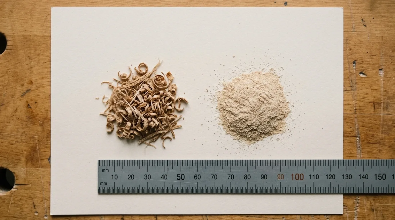 Vermoulure recueillie sur une feuille de papier blanc