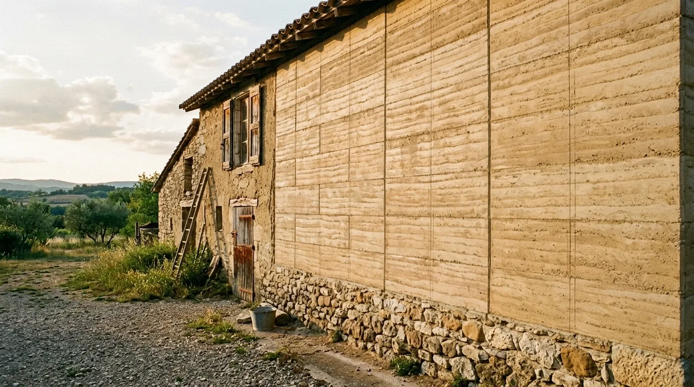 Mur en pisé d’une ferme de la Drôme des collines
