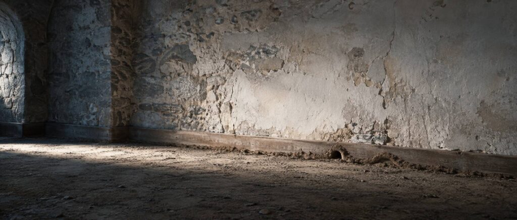 Cordonnet de terre d'un tunnel de termites le long d'un mur ancien