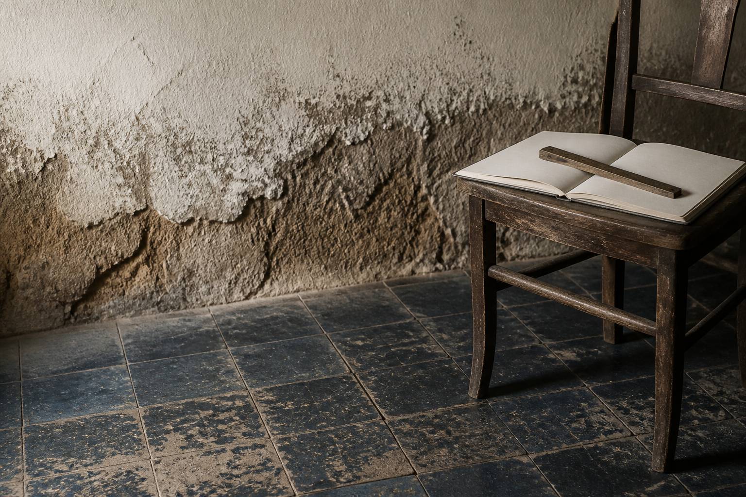 Efflorescences blanches de salpêtre sur le bas d'un mur ancien avec enduit qui se désagrège