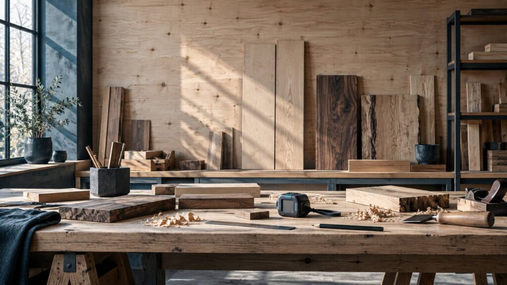 Appareil de mesure de l'humidité posé sur une table en atelier