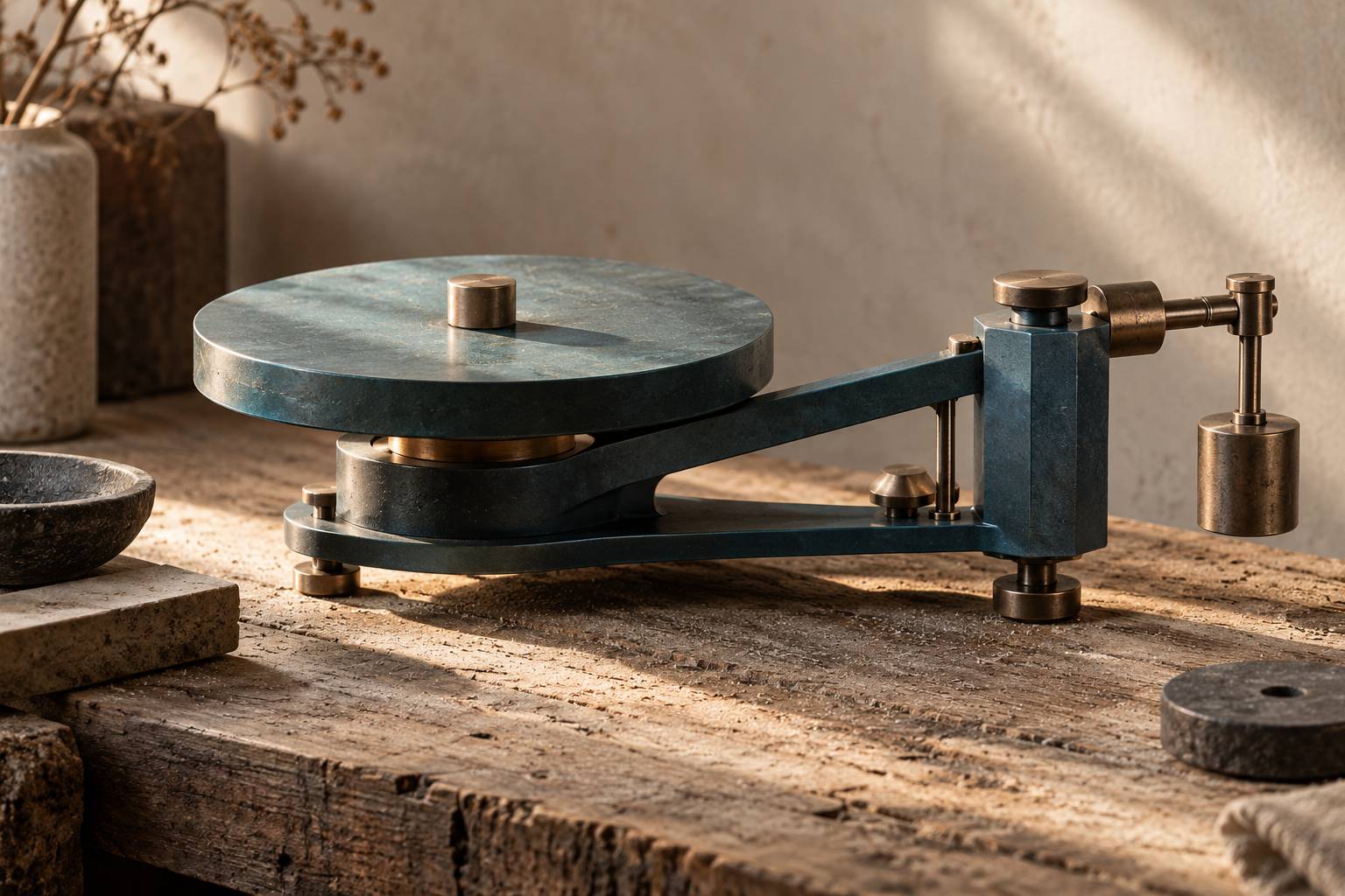 Instrument de mesure posé sur une planche de bois brut